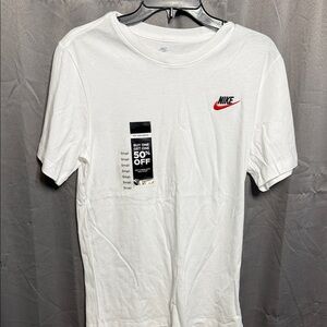 Nike Men's White and Red Logo Tee